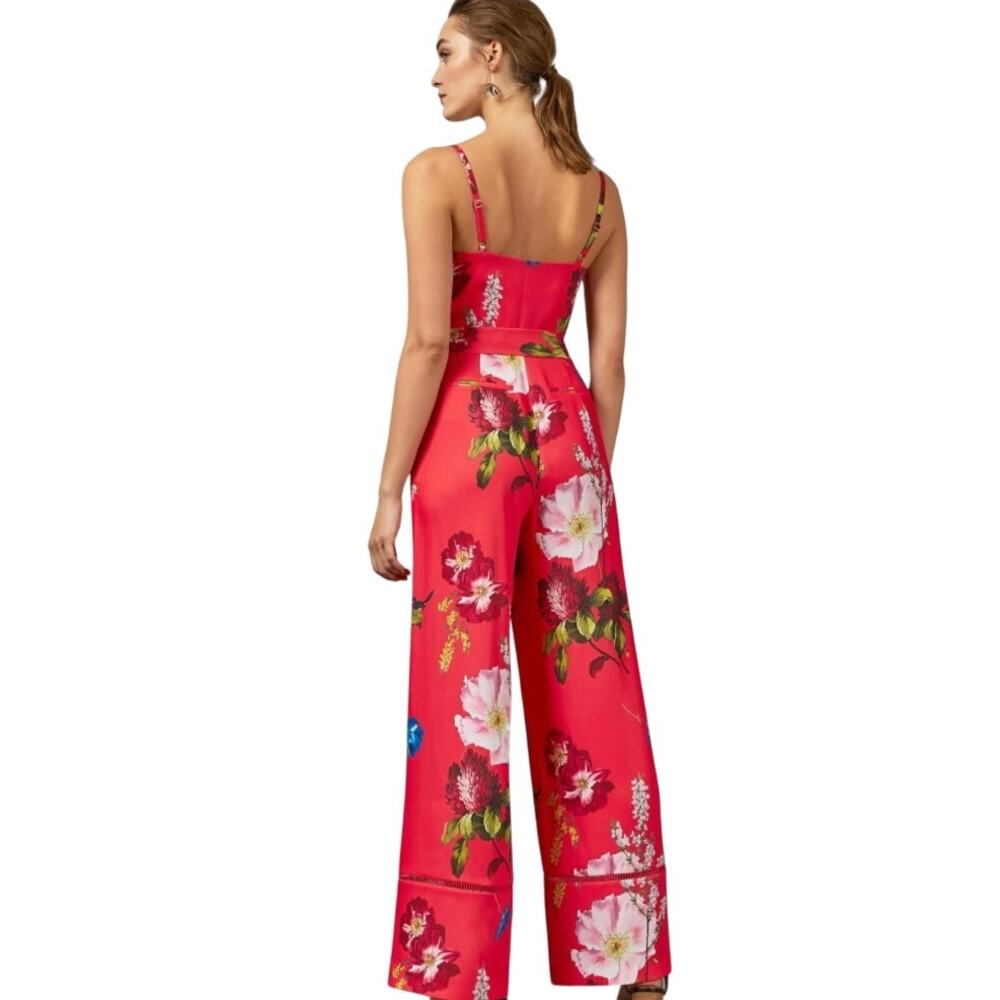 Ted Baker Red Floral Wide Leg Jumpsuit | Size 4 - Picture 8 of 9